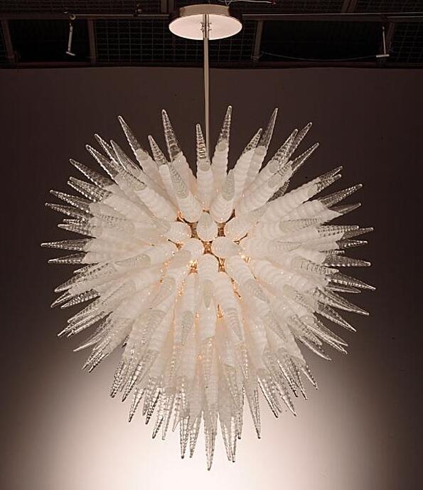 Pendant Lamps Custom Crystal Chandeliers Lighting Spiral Shape 38 Inches Height LED Bulbs Hand Blown Glass Chandelier Pendant-Lights White and Trans