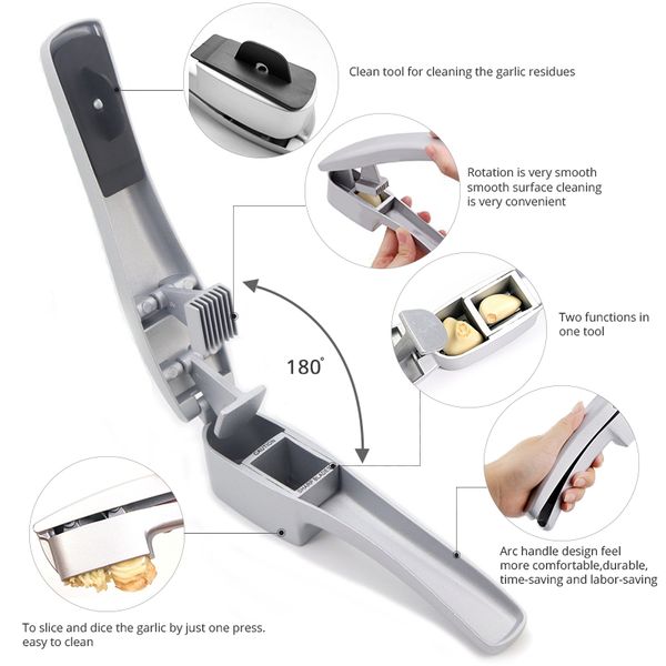 Garlic Press And Slicer Die Cast Non-stick Coating Kitchen Gadgets Ginger Garlic Kitchen Tool For Sale