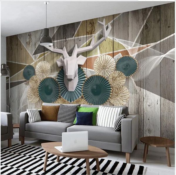 Modern Abstract Art Nordic Simple Style Geometric wood grain elk disc Mmural Living rom Bedroom TV background Mural Wallpaper For Walls 3 D