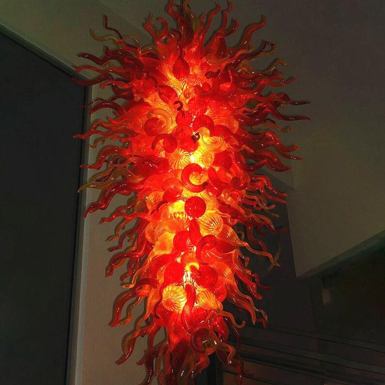 Brilliant Murano Lamp Red Chandelier 60 Inches LED Bulbs 100% Hand Blown Glass Pendant Lamps Home Use Large Long Chandeliers Lighting