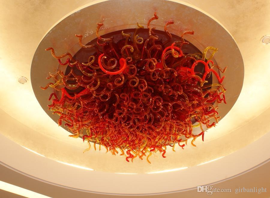 Modern Art Glass Lamp Chandelier Light Hotel Lobby Living Room Decorative Chihuly Style Red Blown Murano Ceiling Chandeliers with LED Bulbs