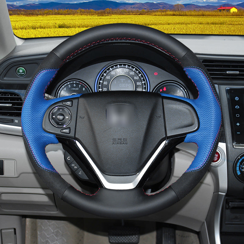 Black leather Blue perforated Leather Hand Stitched Car Steering Wheel Covers For Honda Series -CRV -XRV -CITY -CIVIC- FIT