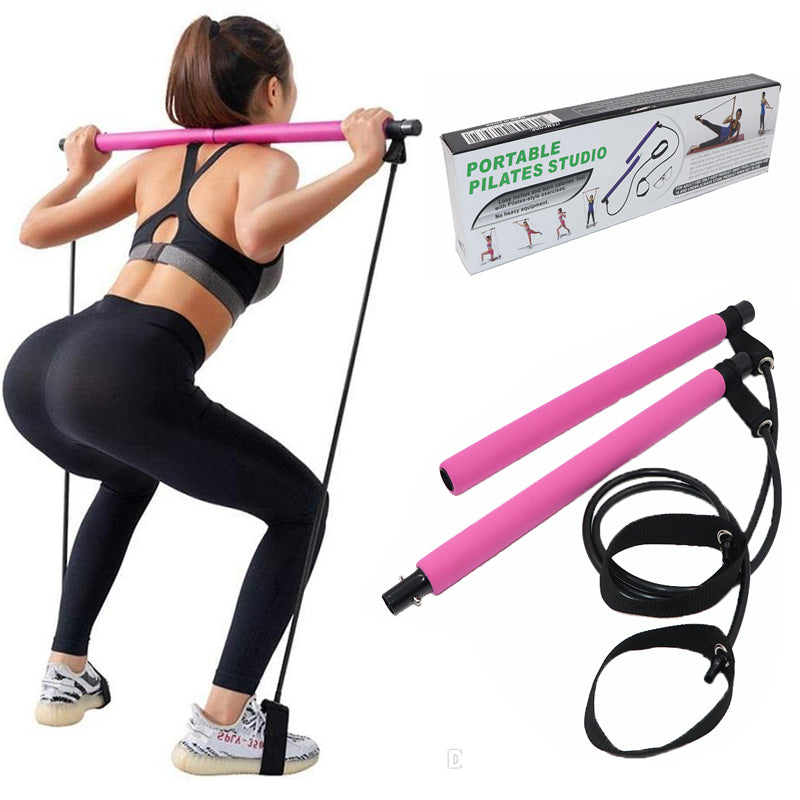 Exercise Resistance Band Yoga Pilates Bar Kit Portable Stick Muscle Toning Bar Home Gym Pilates with Foot Loop for Total Body Workout