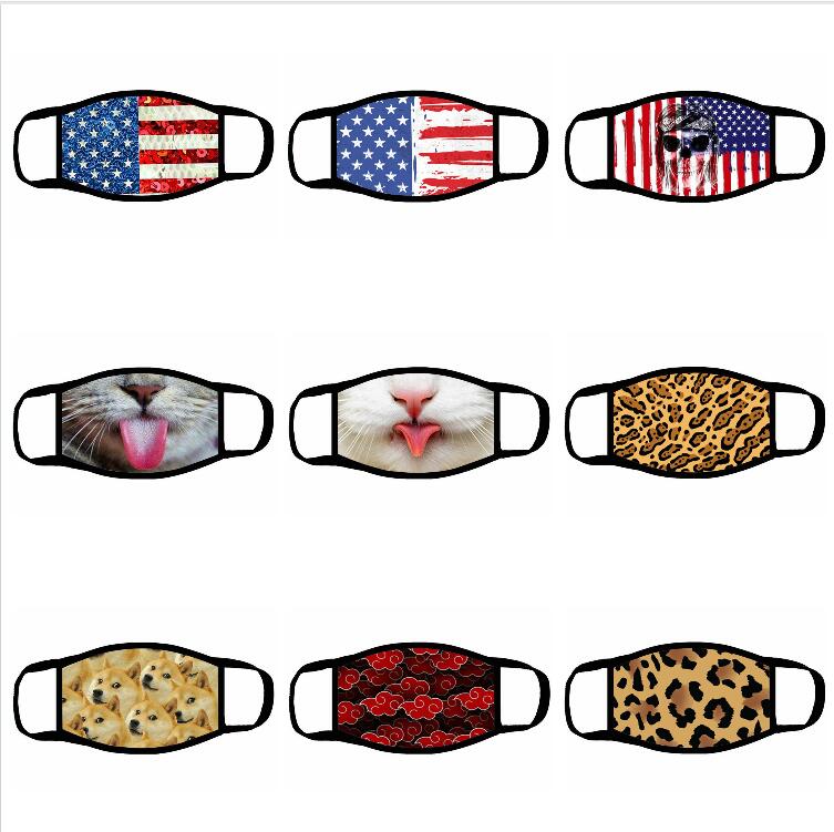 Fashion Adults Cotton Face Masks Cartoon Leopard Flag 3D Print printing Dust Mouth Mask Anti UV Protective Respirator Summer Spring