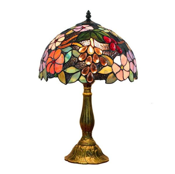 European Baroque style grapes light stained glass shade Tiffany table lamp for living room coffee table desk beside