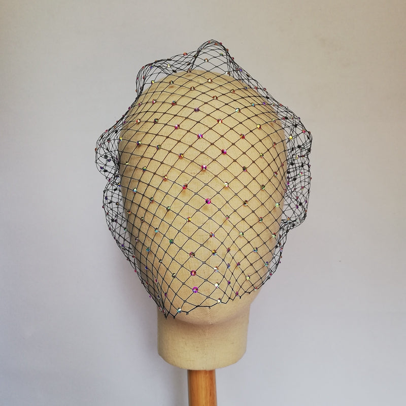Black birdcage veil with pearls white Rhinestones bridal veil Blusher Veils voilette masquerade ball bachelorette gatsby fascinator