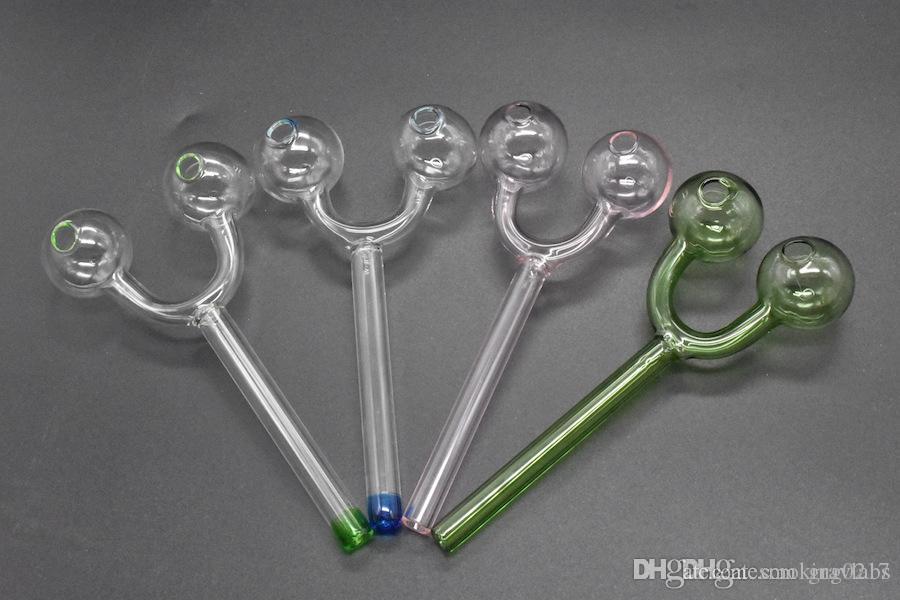 Double Burner glass pipe ART Smoking Tube skull water pipe for hookah shisha oil rigs tobacco cigarettes hand pipes free hookah pipes
