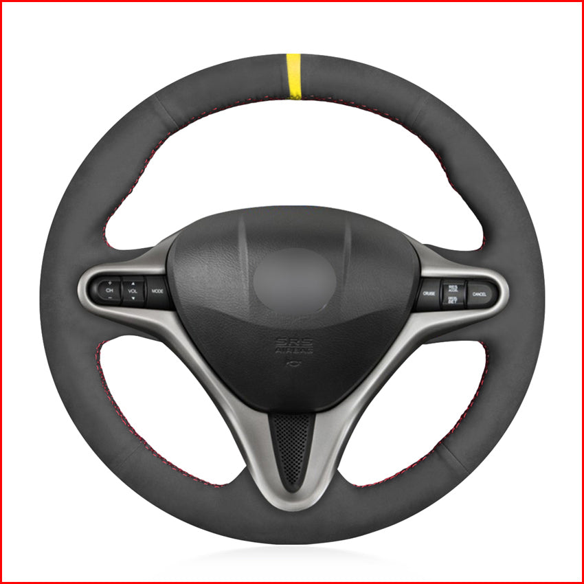 Black Suede Hand Sew Steering Wheel Cover for Honda Civic Civic 8 2006 2007 2008-2010 2011 (3-Spoke) Accessories