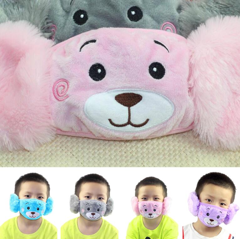 Popular 2 In 1 Ear Protective Bear Face masks Plush Embroidery Children Mouth Mask Anti Dust Face Masks Fit Kids Party Gifts