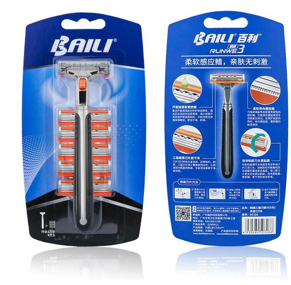 Men&#039;s 3 Blade Razor System - Mens Shaving Razors - Razor Handle with 6 Replacement Cartridges