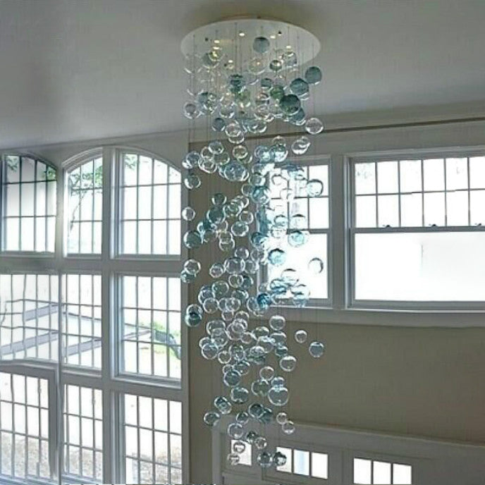 Hand Made Blown Glass Chandelier Lighting Modern Art Deco Flush Mounted Ceiling Light LED Bubble Chandelier Lights for Living Room Staircase
