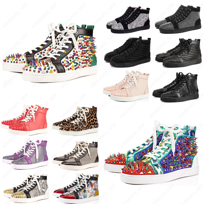 With Box Newest ACE Designer fashion Red Bottoms shoes Studded Spikes Flat sneakers For Men Women glitter Party Lovers Genuine Sneaker