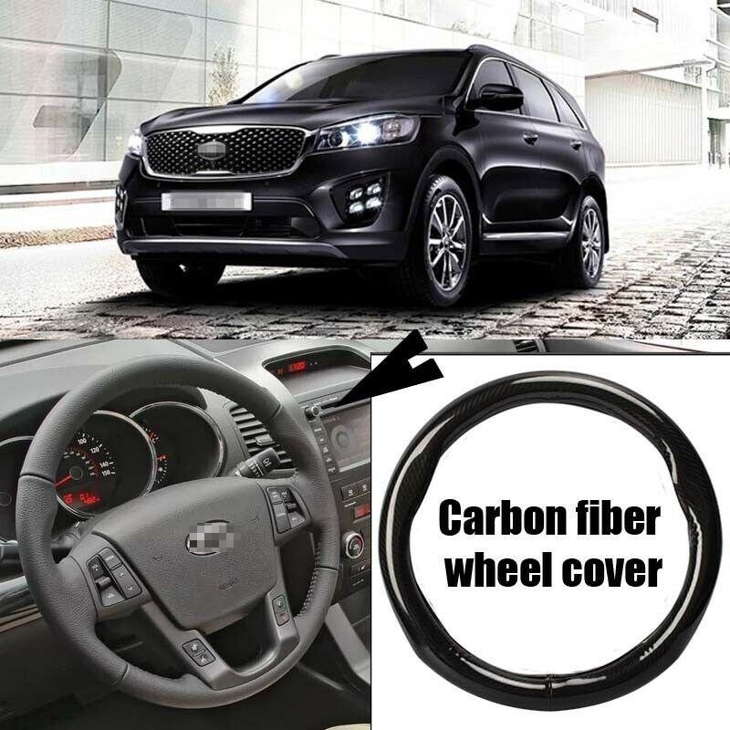 Car-styling 38cm black carbon fiber PVC leather car steering wheel cover for Kia Sorento