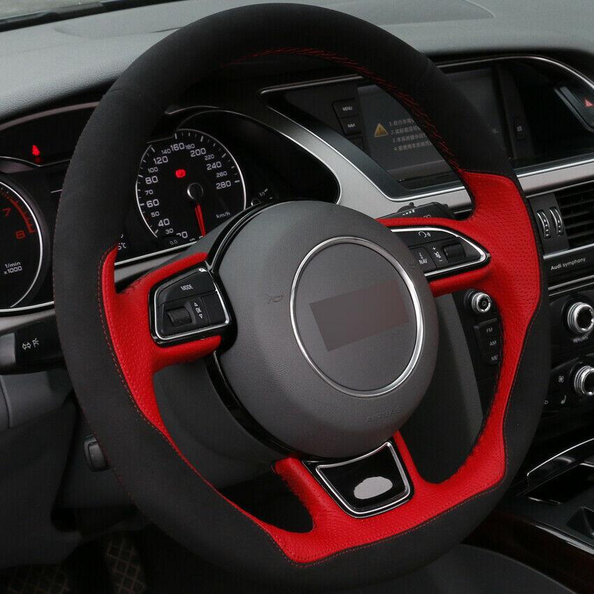 DIY Car Steering Wheel Cover Red Leather Black Suede for Audi A1 A3 A5 A7