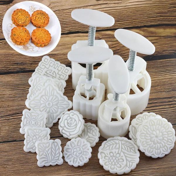 16Pcs-set Reusable Round & Square Hand Press Moon Cake Cookie Maker Stamp Mold Mid-autumn Festival DIY Decoration T200703