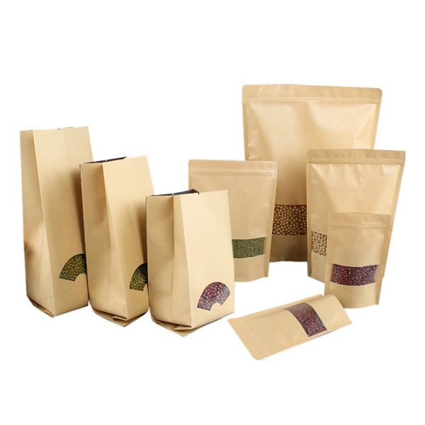 Eco-friendly kraft paper food bag self-styled cookie pack bag paper plastic aluminum nut butter coffee bean self-support bag