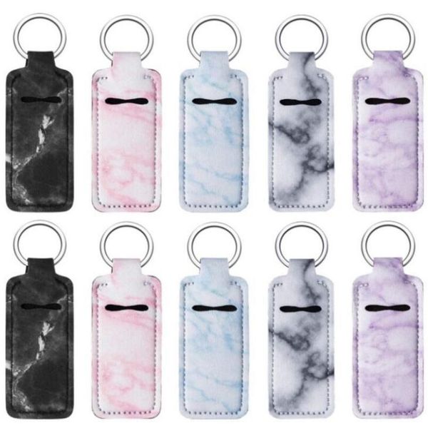 New Marble Color Neoprene Chapstick Holder Handy Lip Balm Keychains Neoprene Lipstick Holder Keychain Pouch LX2056