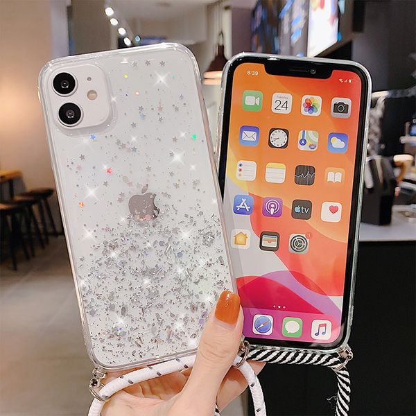 Sparkle Glitter Strap Cord Chain Phone Necklace Lanyard Phone Case Carry Cover Hang For iPhone 11 Pro XS Max XR X 7 Plus 8 Plus 8