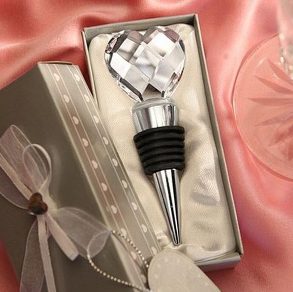 100pcs-lot Wedding Favors Creative Gifts Crystal Heart Alloy Wine Bottle Stopper Back Gifts for Guests Party Favor Free shipping SN957