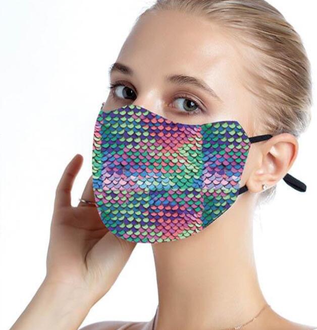 Fashion Rainbow Bling Bling Sequin Protective Mask Dustproof Washable Windproof Reuse Face Mask Elastic Earloop Mouth Mask DHL Shipping