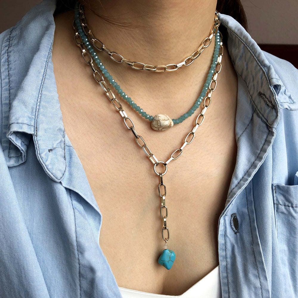 2020 metal chain multi-layer pearl pendant necklace crystal choker choker female