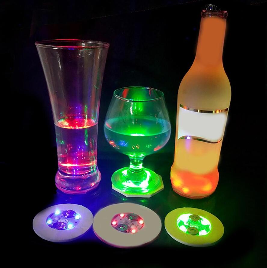 LED Glow Light Coaster 6CM Round Beer Drink light Bottle Pad Bar Fun Props Colorful LED Light Bottle Stickers Flash Cup Stickers Party gift