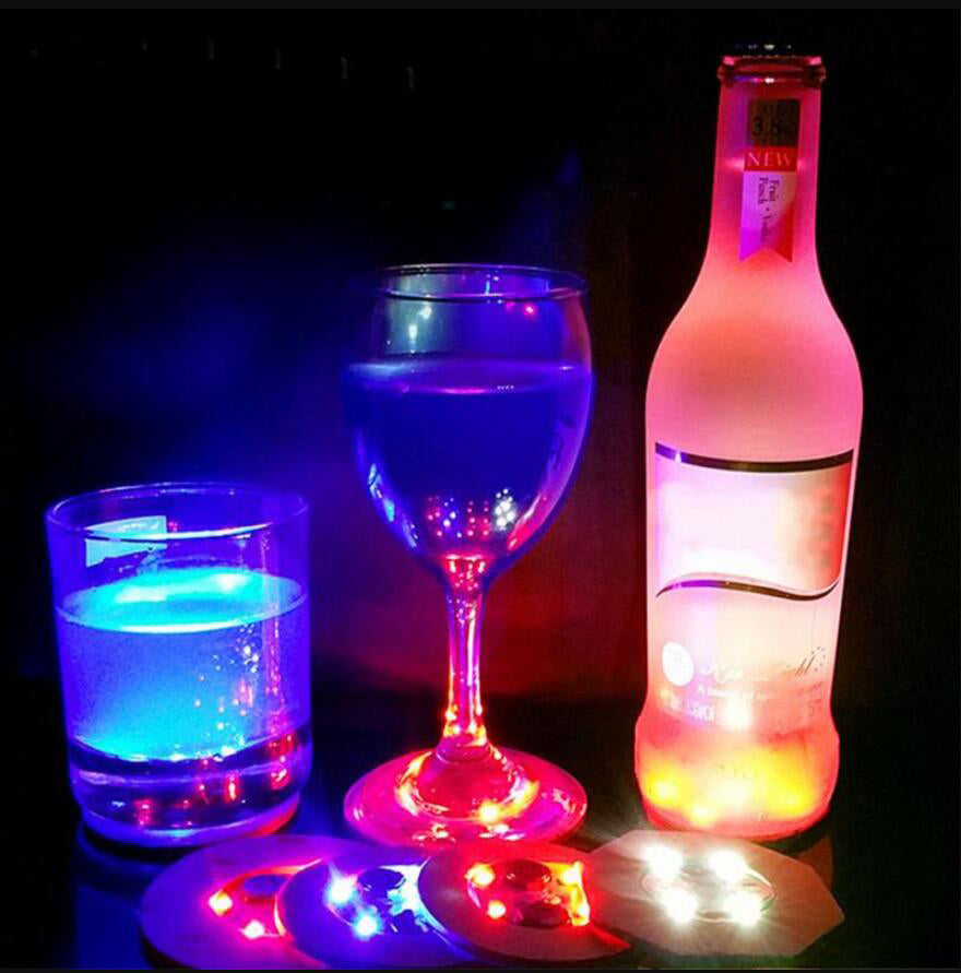 LED Flashing Light Bottle Stickers Coasters Lights Luminous LED Party Drink Cup Mat Christmas Vase New Year Halloween Decoration Lights