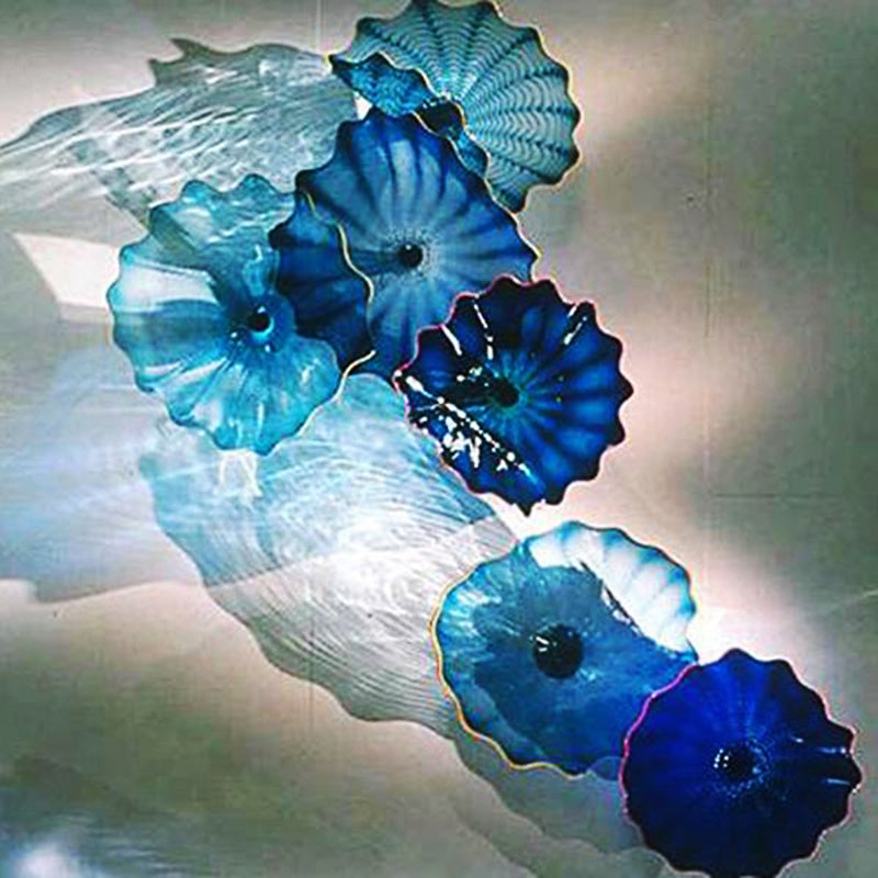 Modern Murano Glass Wall lamps Handmad American Customized LED Flower Wall Lamps for Home Decor Wall Art Blue Shade Decorative Plates