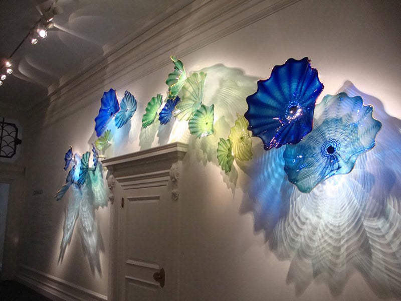 Elegant Blue Shade Murano Glass Plates 100% Hand Blown Glass Wall Light Decorative Gallery Wall Art Flower Art Glass Wall Sconce