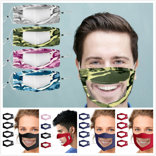 PVC Transparent Face Mask Special Anti-fog Breathable Washable Face Mask Fashion Camouflage Cotton Face Cover Reusable Free Shipping