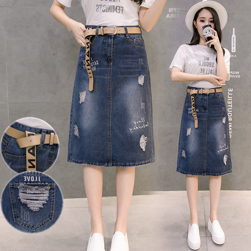 Light Blue Denim Skirts Long Fair Maiden Temperament In The Denim Skirt ShuHua466