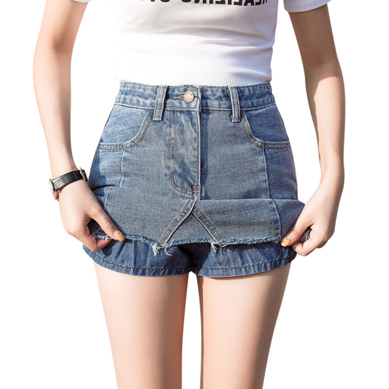 Shimmering Blue Female Fashion Tall Waist Bust Skirts Pants ShuHua286