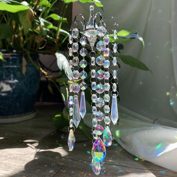 Chandelier Wind Chimes AB Coating Crystal Prisms Hanging Suncatcher Rainbow Chaser Window Curtains Pendant Home Decor Gifts