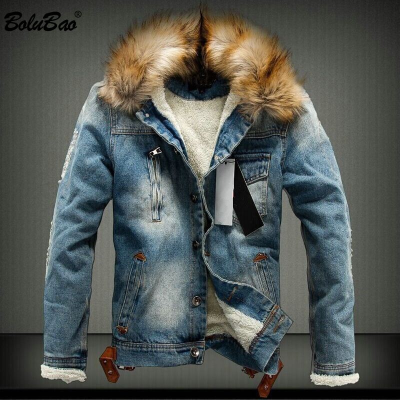 New Brand Men&#039;s Denim Jacket 2018 Winter Warm Thick Denim Jackets Men&#039;s Fashion Denim Coat Outerwear Mens