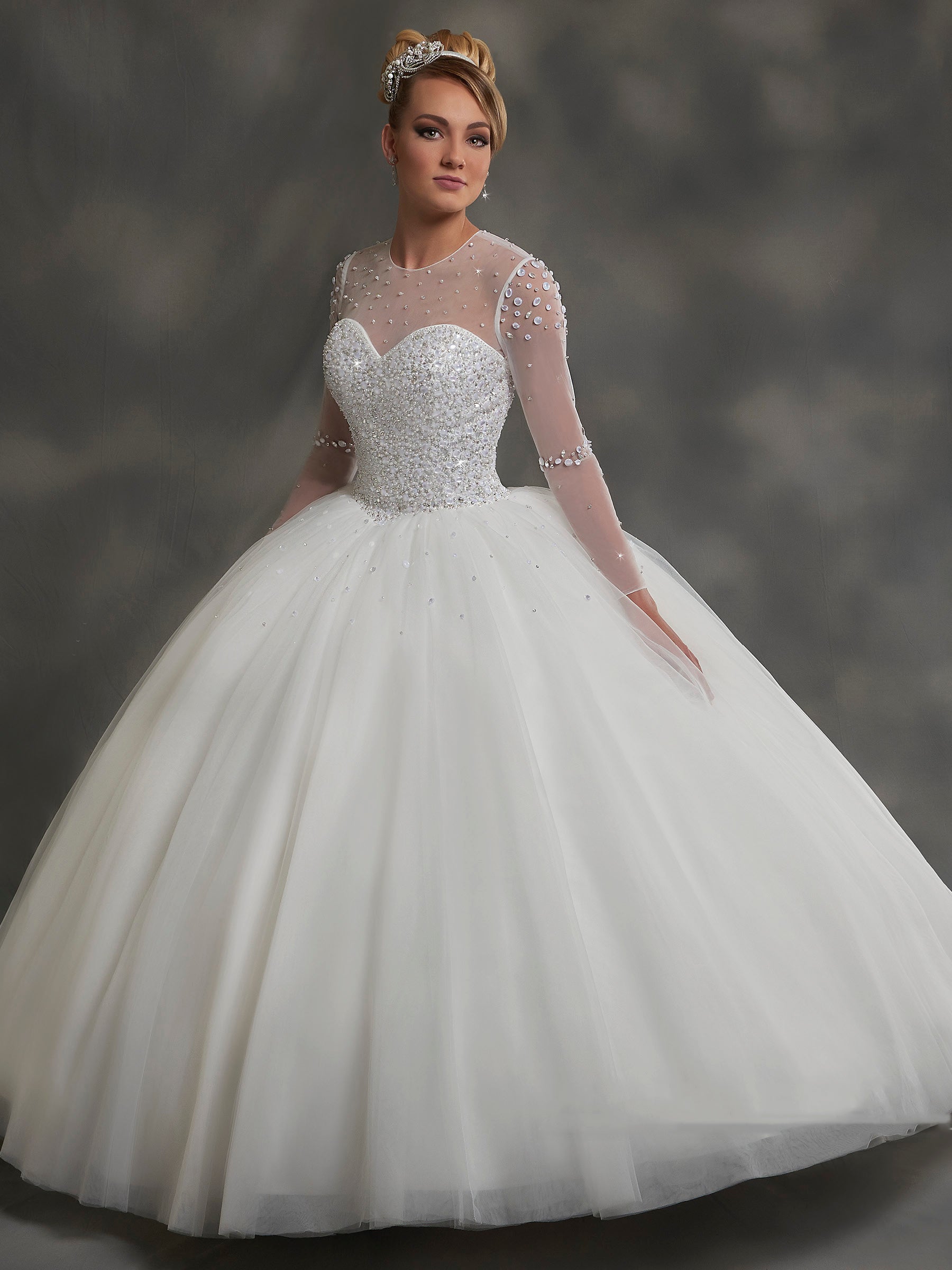 Shinning Ivory Pink Blue Sleeves Beads Ball Gown Wedding Dresses Bridal Pageant Dresses Wedding Attire Dresses Custom Size 2-16 KF1127167