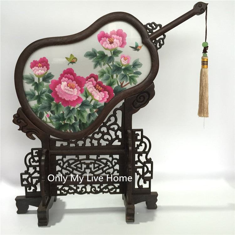 Chinese Decor Table Ornaments Office Home Decorations Accessories Suzhou Hand Silk Embroidery Works with Ebony Frame Wedding Birthday Gift