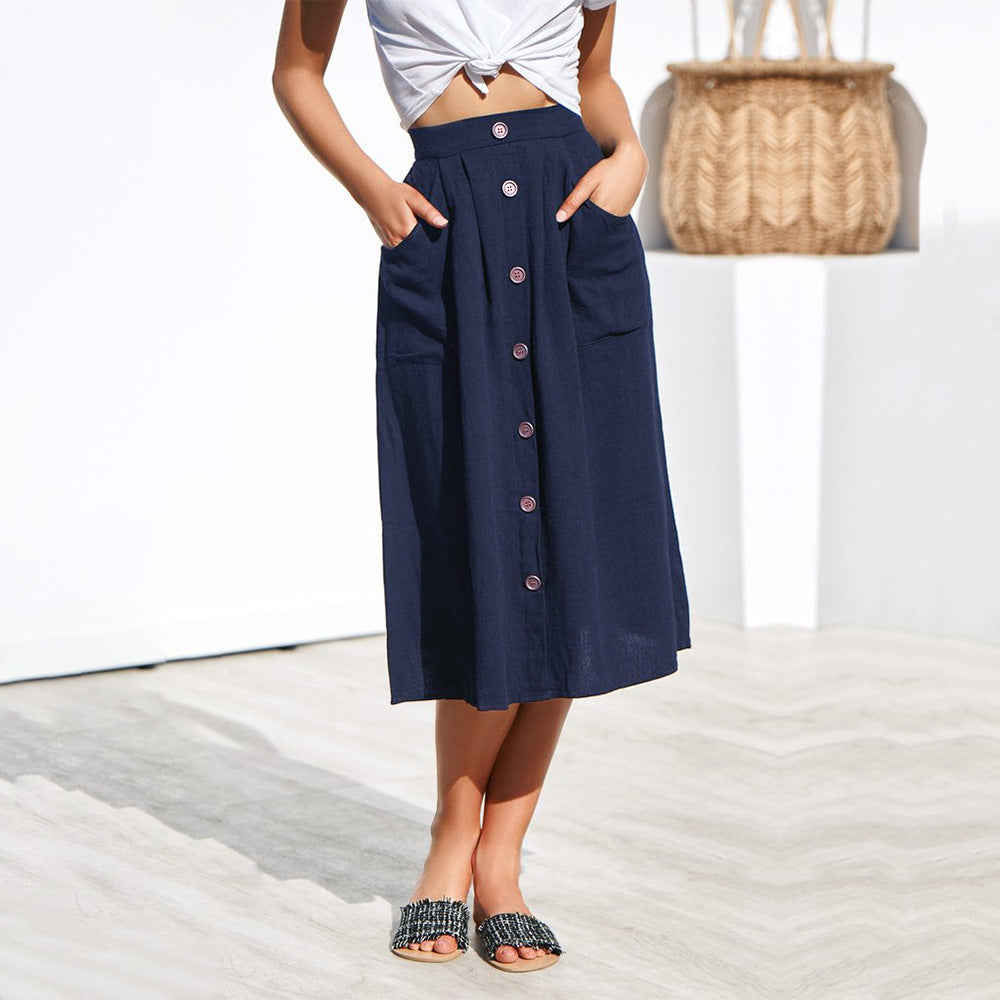 women midi skirt faldas mujer Houndstooth buttons retro ladies office wear casual chic skirts SJ1858