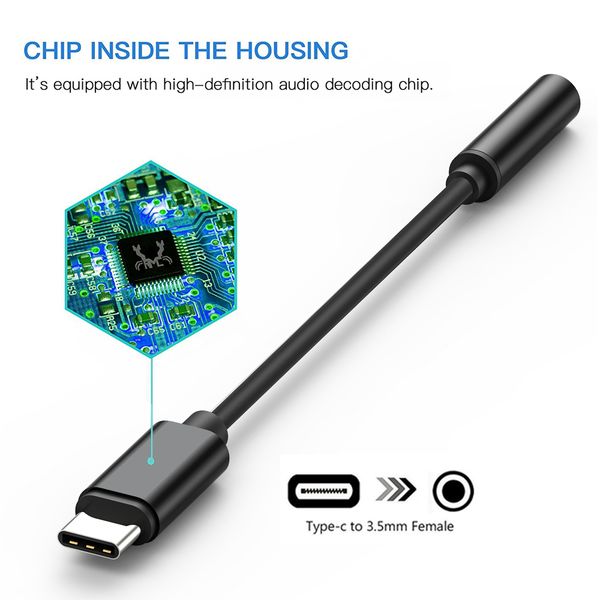 USB C to 3.5mm Jack Earphone Adapter For Google Pixel 2 XL Type-C Headphone Audio Splitter Cable for Huawei P20 Pro, LG, HTC U11, Samsung G