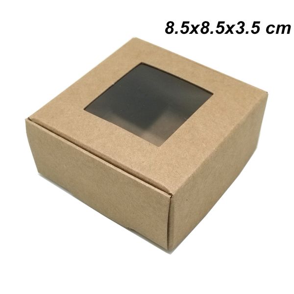 8.5x8.5x3.5 cm 30 PCS Brown Kraft Paper DIY Soap Crafts Gifts Window Boxes for Cookies Cake Bakery Kraft Paper Pack Box for Wedding Birthday