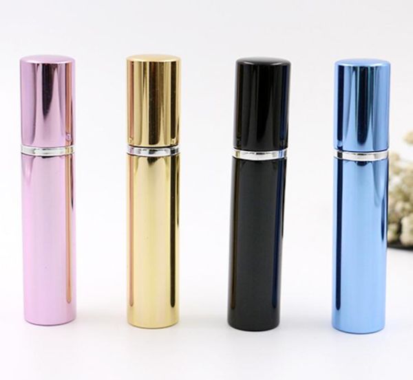500pcs 7ml perfume bottle aluminum pipe bright bottles atomizer Spray Travel glass Refillable bottle 4 colors black blue rose gold SN2478