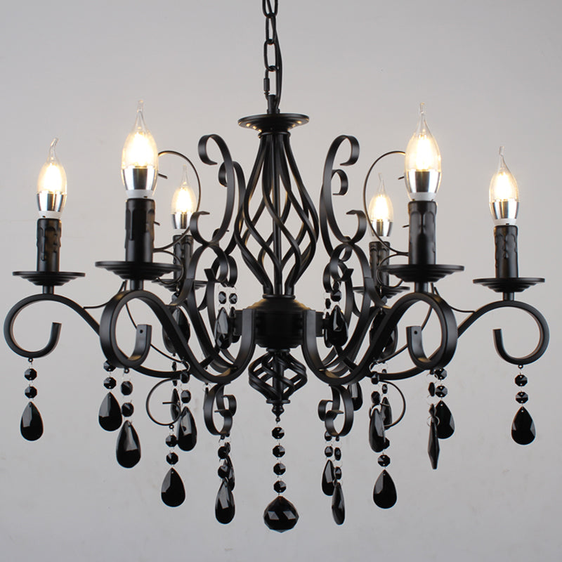 European Candle Chandelier Lighting Living Room Wrought Iron led Crystal Chandelier Clothing Store Personality Black Chandeliers Retro Lamps