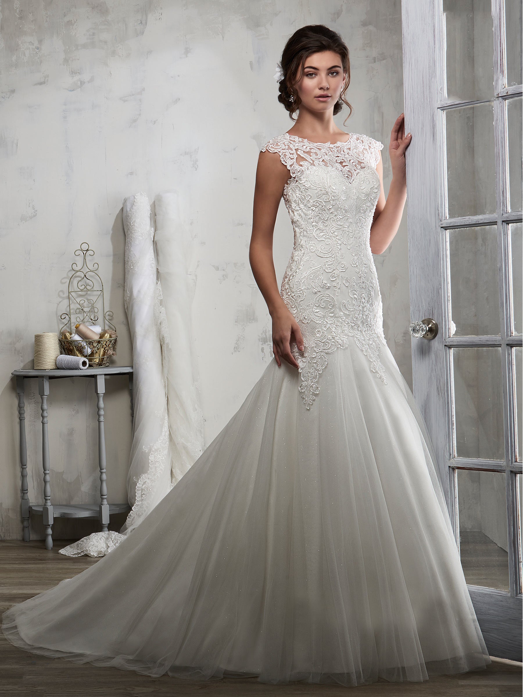 Grace Ivory Tulle Jewel Applique Mermaid Wedding Dresses Bridal Pageant Dresses Wedding Attire Dresses Custom Size 2-18 KF1219212