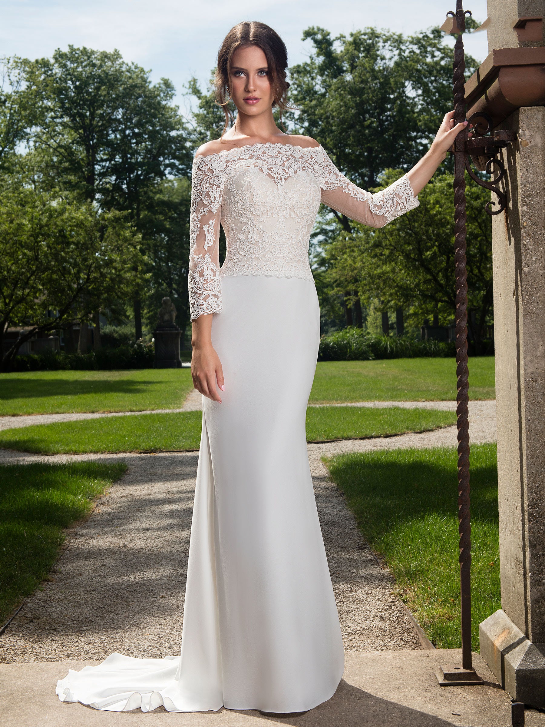 Grace Ivory-Champagne 3-4 Sleeves Applique Mermaid Wedding Dresses Bridal Pageant Dresses Wedding Attire Dresses Custom Size 2-18 KF1219224