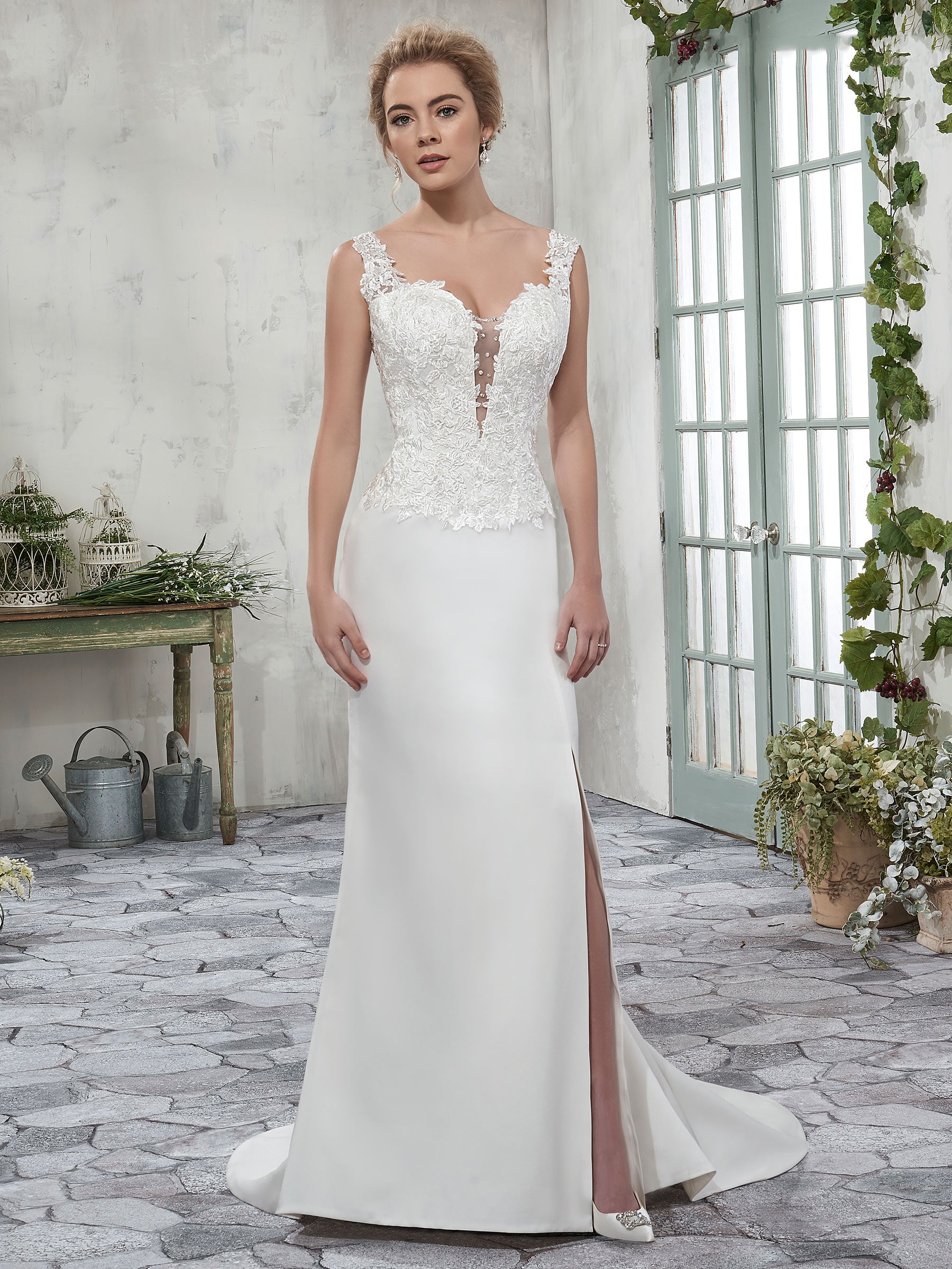 Grace White Satin Straps Slit Applique Mermaid Wedding Dresses Bridal Pageant Dresses Wedding Attire Dresses Custom Size 2-18 KF1219221