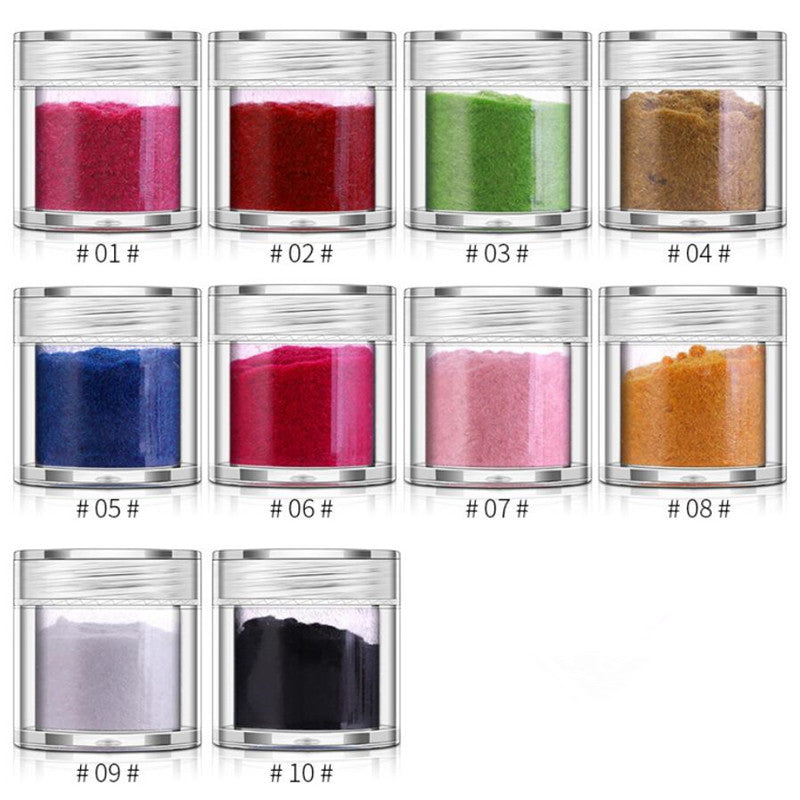 Velvet Glitter Powder Nail Art Soft Touch 10 Colors Nail Glitter Powder Bottled Velvet Matte Effect Manicure Decorations F092