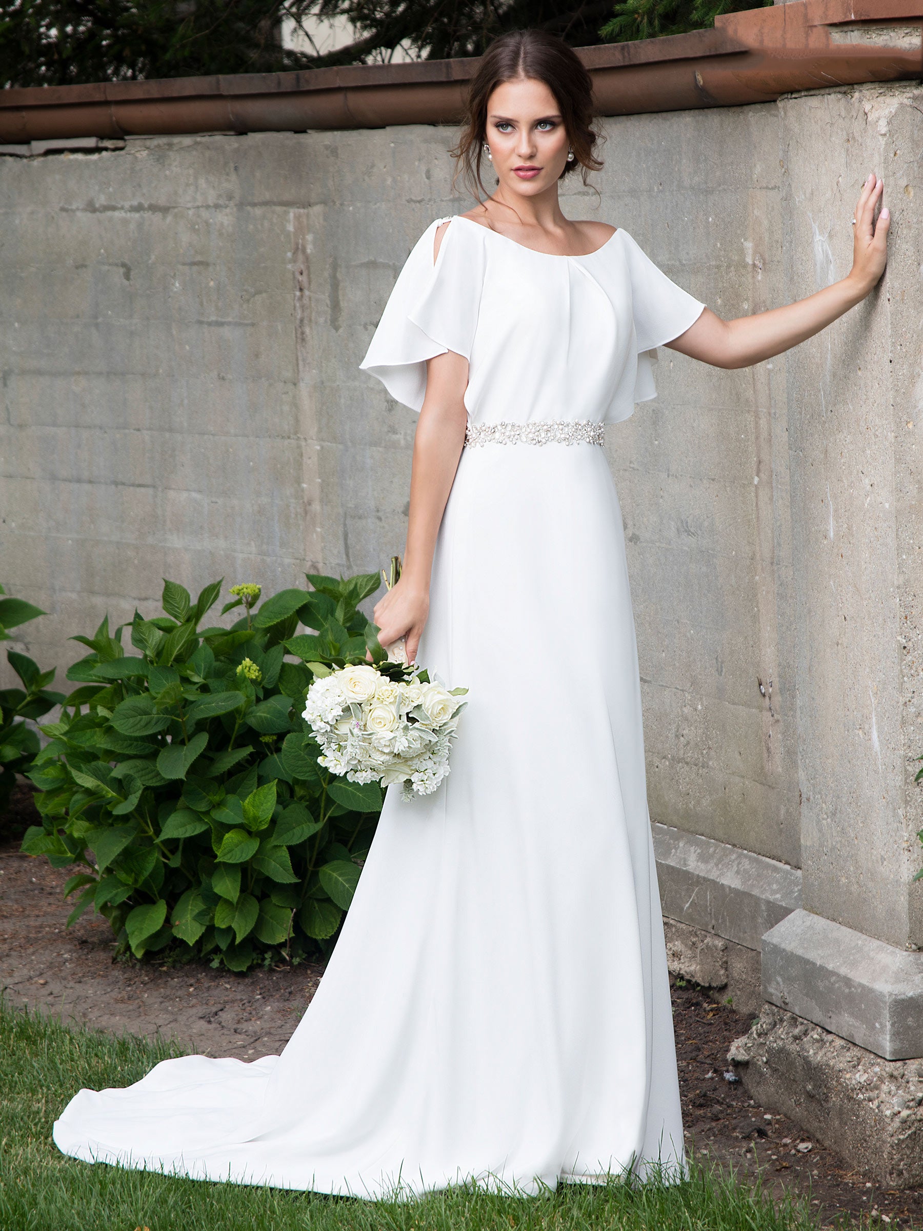 Elegant White Ivory Chiffon Scoop Beads Sheath Wedding Dresses Bridal Pageant Dresses Wedding Attire Dresses Custom Size 2-18 KF1219200