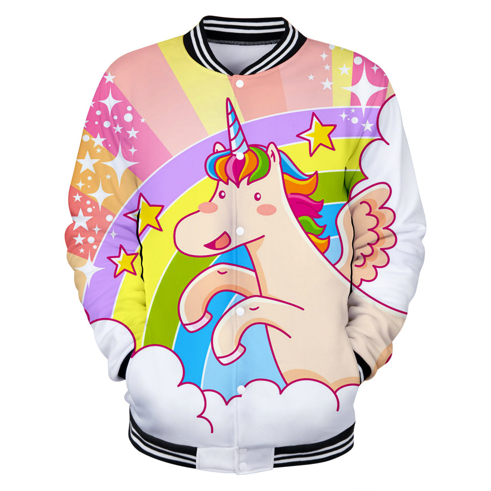 Blackday Kawaii Unicorn 3D Baseball Jacket Anime Style Man-Women Baseball Jacket Collage Style Casual Clothes Plus Size 4XL