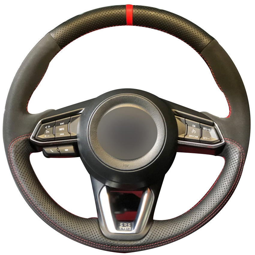 Black Natural Leather Black Suede Red Marker Steering Wheel Cover for Mazda 3 Axela 2017 Mazda 6 Atenza 2017 2018 CX-5 CX5 2017