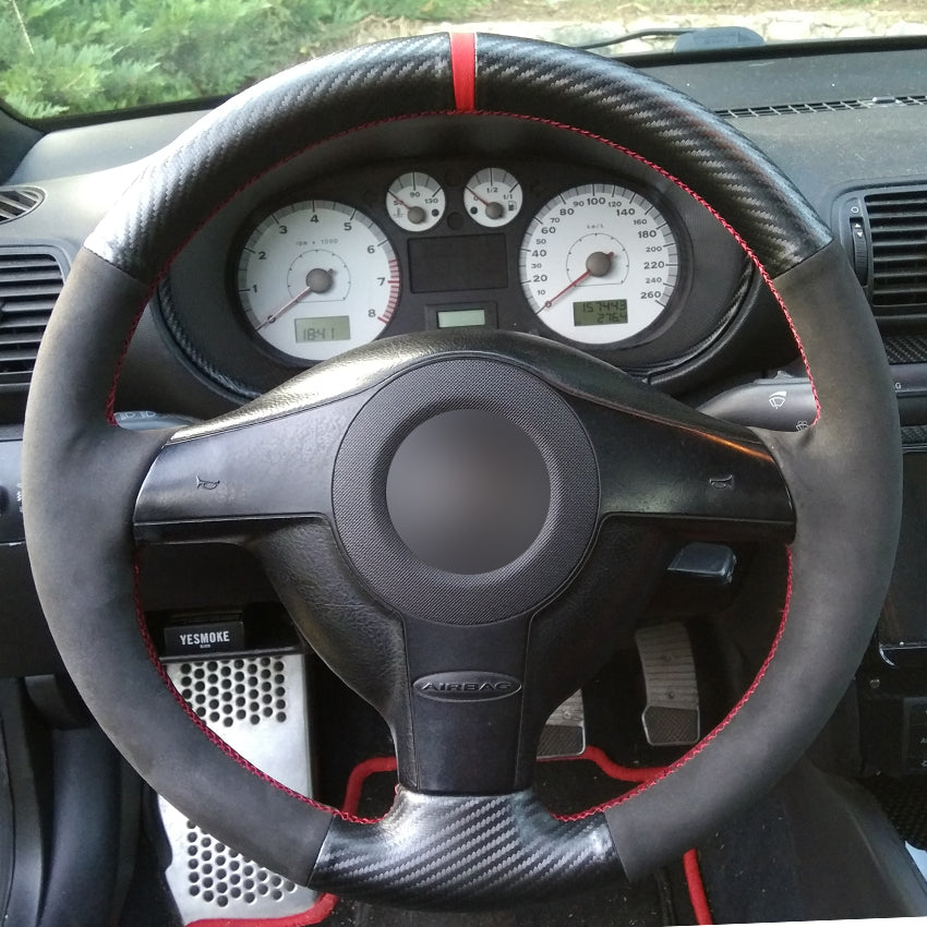 Carbon Fiber Leather Black Suede Steering Wheel Cover for Volkswagen VW Golf 4 Passat B5 1996-2003 Polo 1999-2002