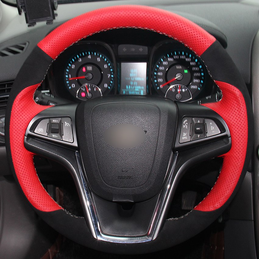 Red Natural Leather Black Suede Car Steering Wheel Cover for Chevrolet Malibu 2011-2014 Volt 2011-2015